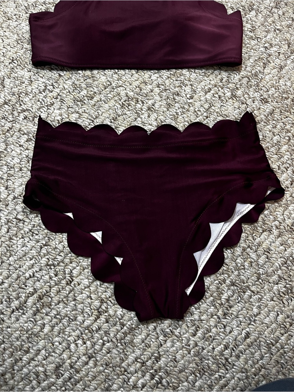 Scalloped High Neck Bikini Set Burgundy Maroon High Waisted Size L - Picture 5 of 16